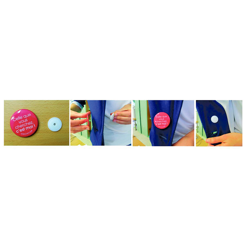 Badge publicitaire rond avec logo personnalisé pour campagnes marketing